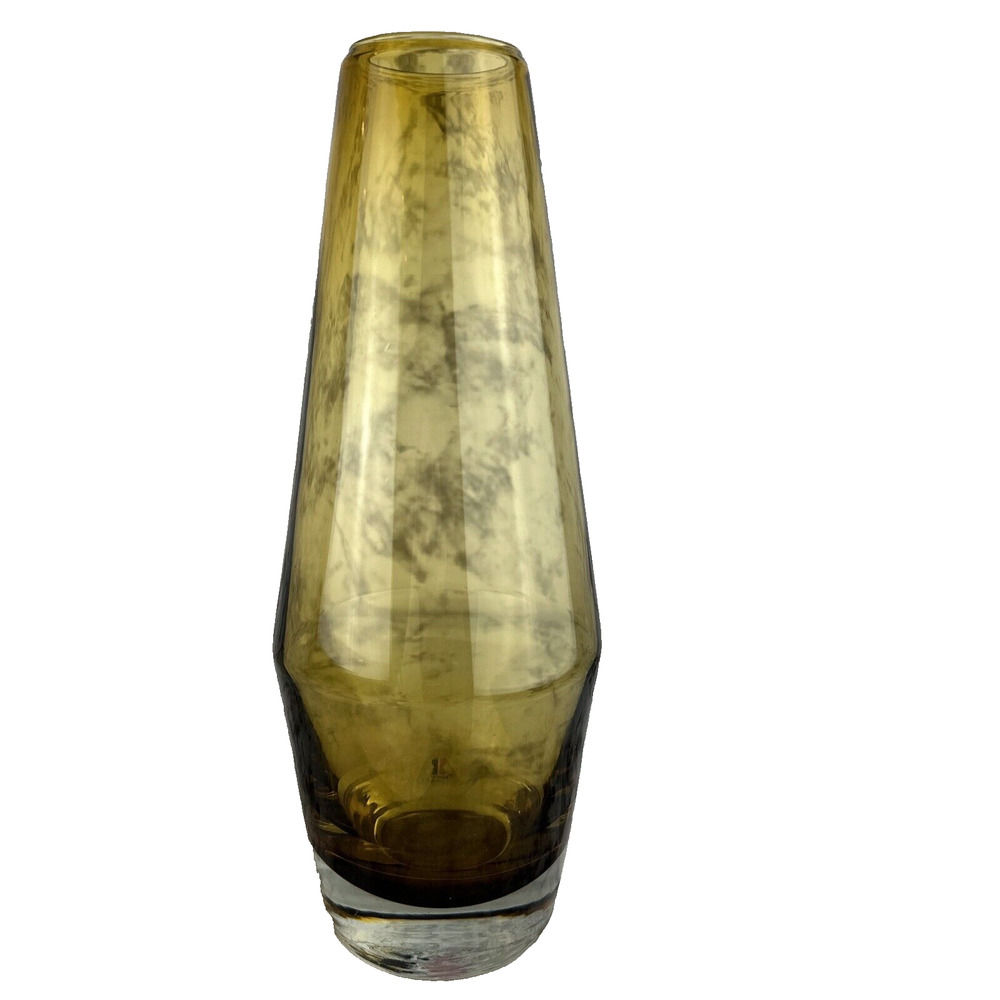 Vintage MCM Riihimaki Lasi Oy Vase Finland Amber‎ 10 in Art Glass Original Label